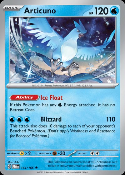 Articuno 144/165 — Pokémon 151 — Holo