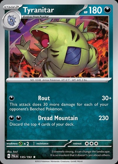Tyranitar 135 — Paldea Evolved — Cosmos Holo