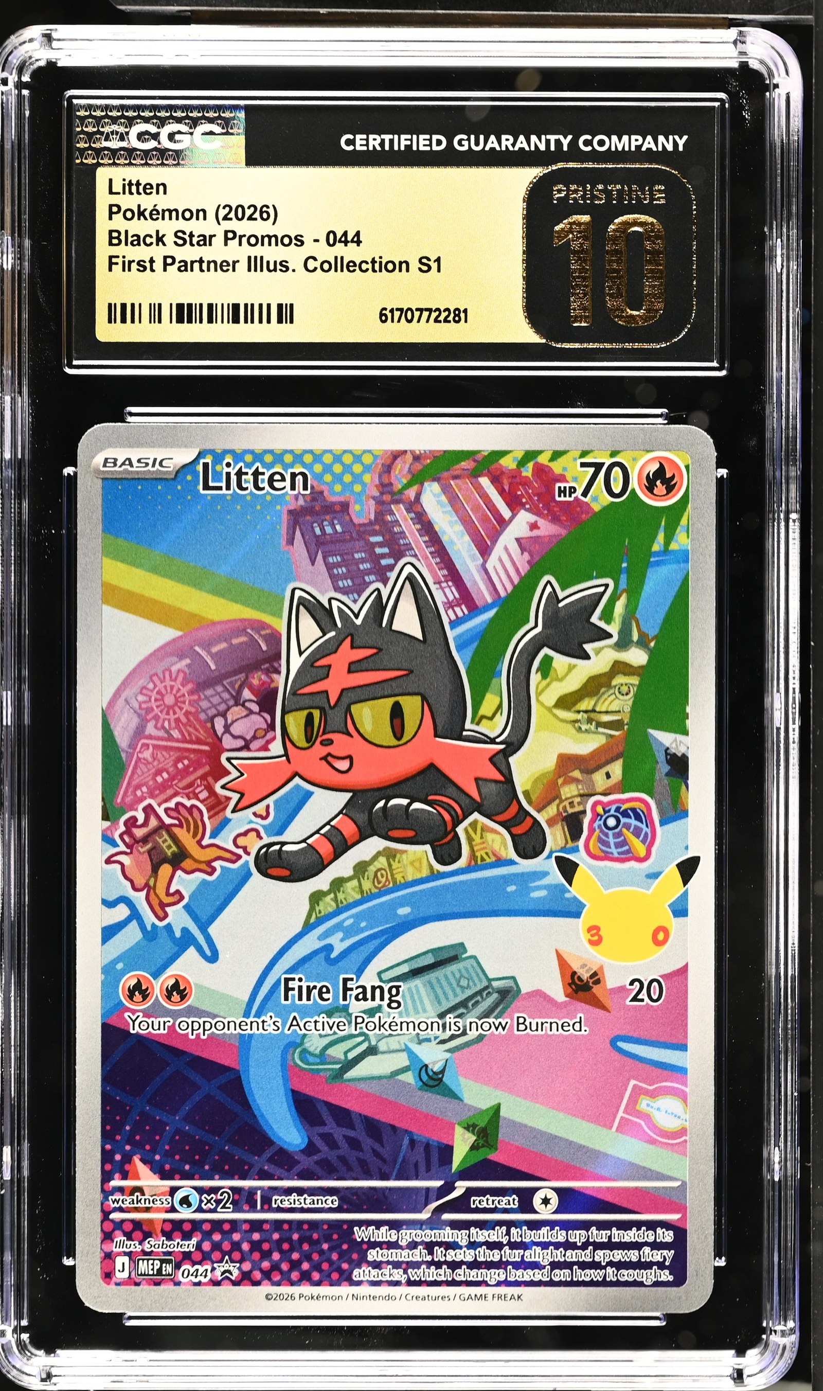 Litten #044 Black Star Promo First Partner Collection CGC Pristine 10 Pokemon Graded Slab — photo 1