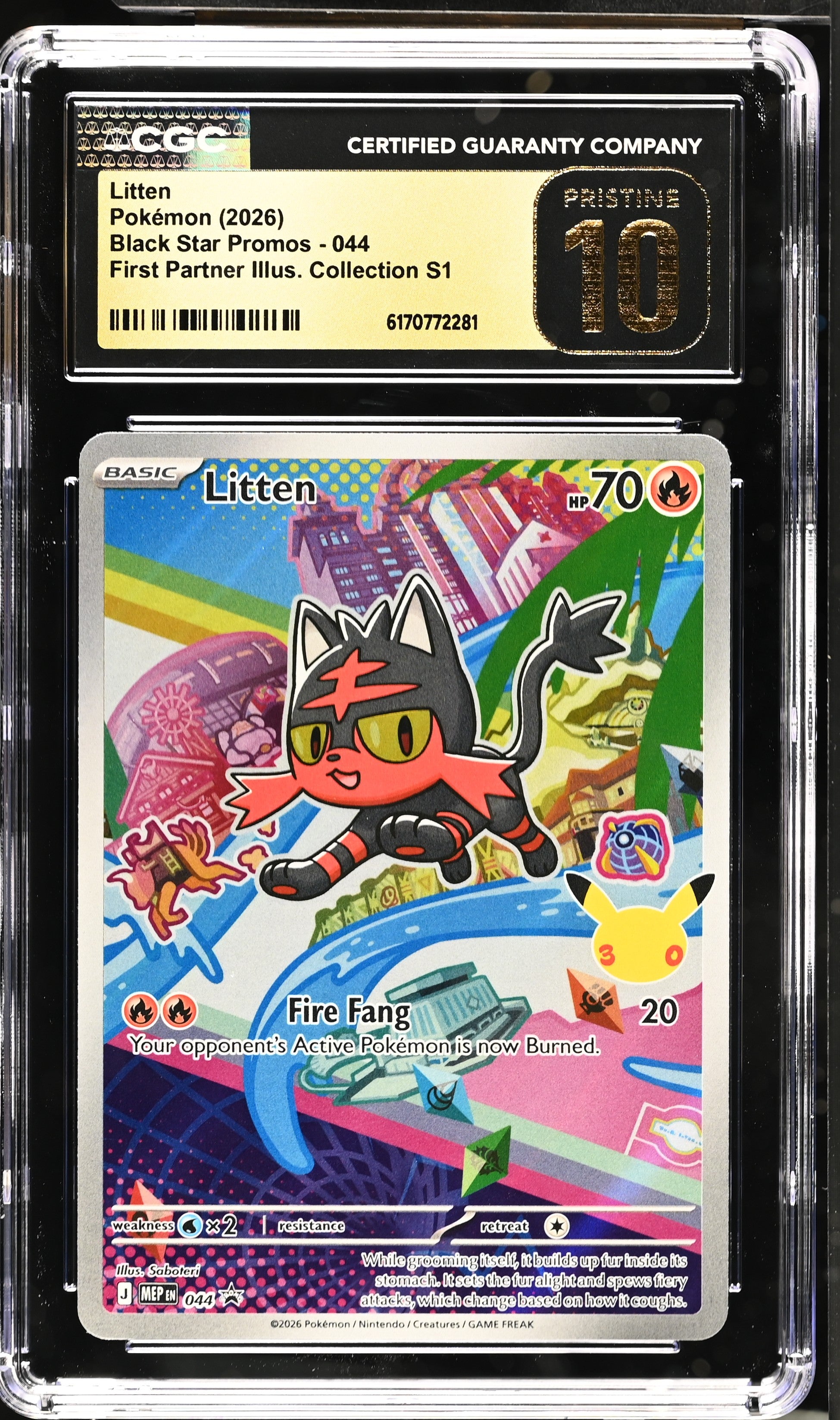 Litten #044 Black Star Promo First Partner Collection CGC Pristine 10 Pokemon Graded Slab — photo 6