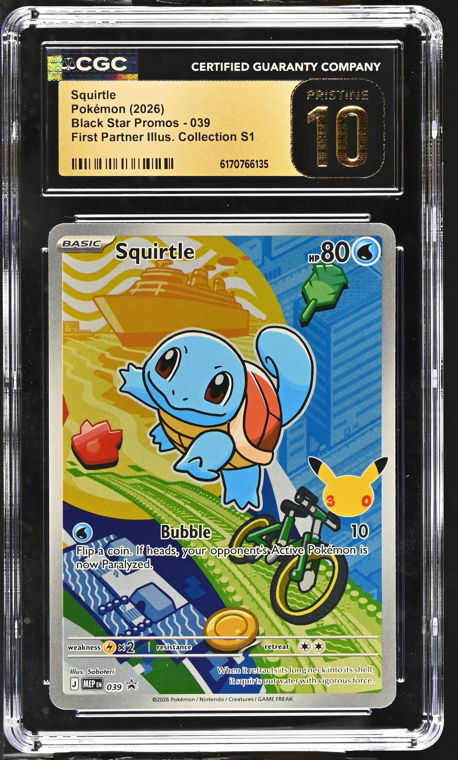 Squirtle #039 Black Star Promo First Partner Collection CGC Pristine 10 Pokemon Graded Slab — front
