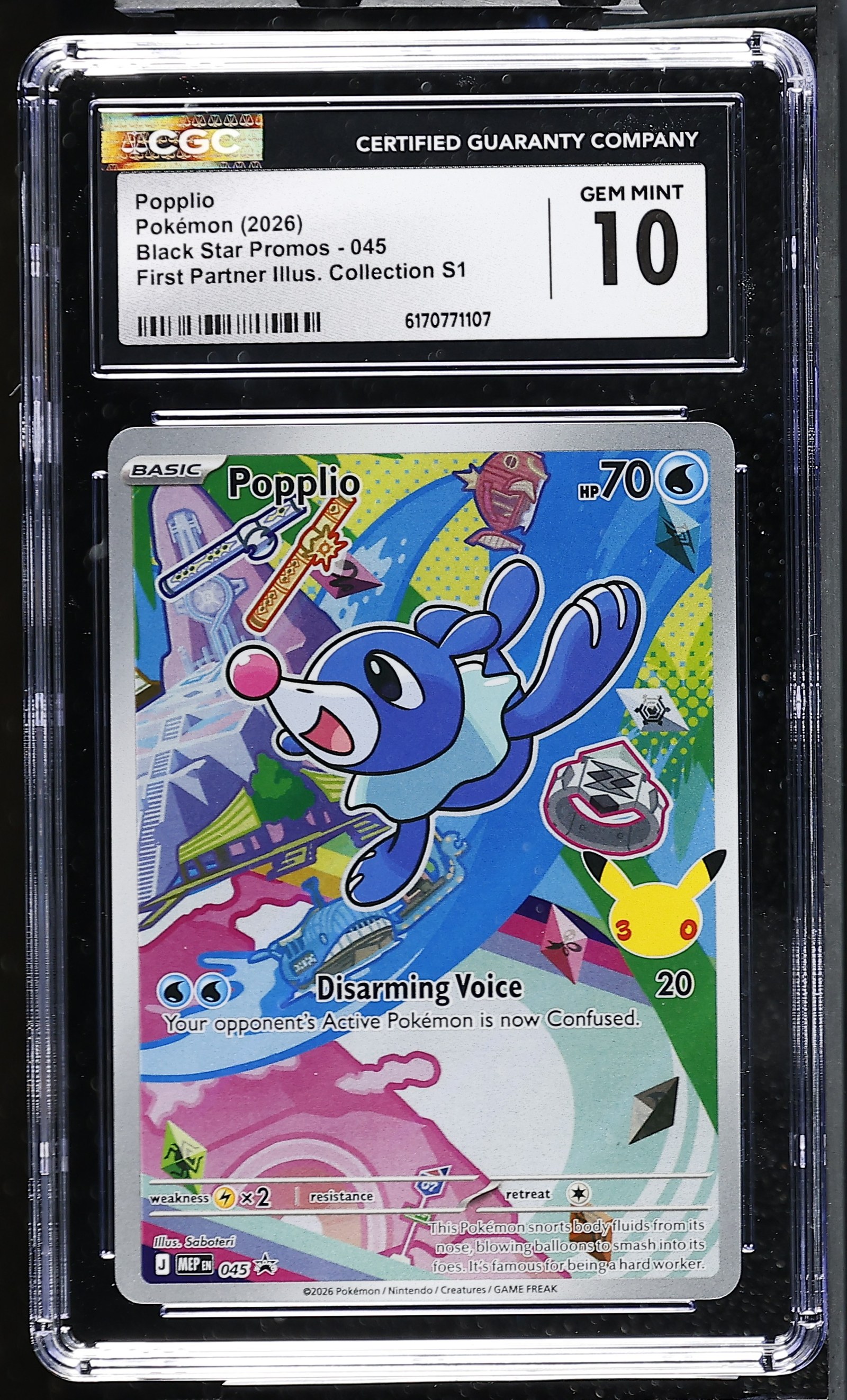 Popplio #045 Mega Evolution Promo CGC Gem Mint 10 Pokemon Graded Slab — front