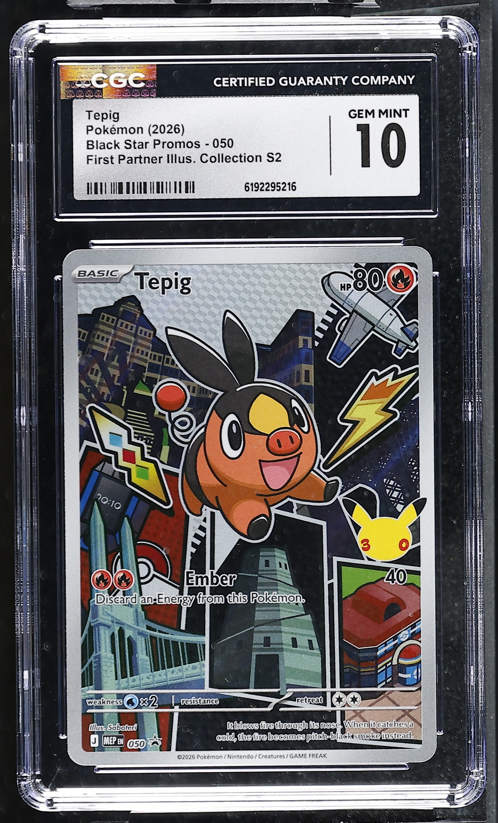 Tepig #050 Black Star Promo First Partner Collection CGC Gem Mint 10 Pokemon Graded Slab — front