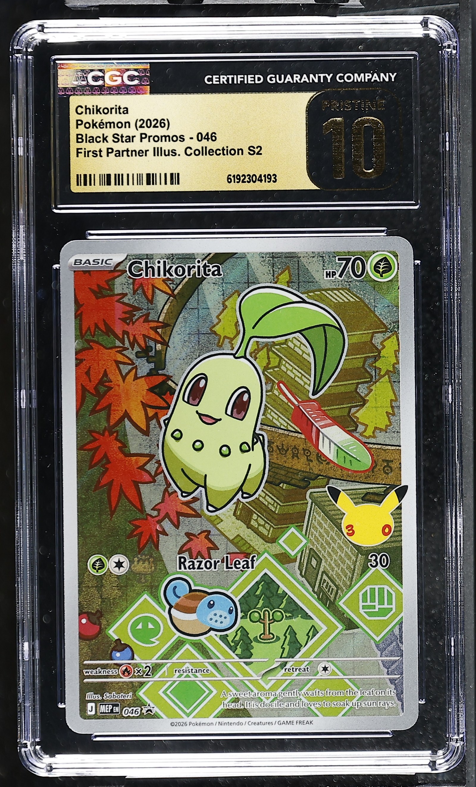 Chikorita #046 Black Star Promo First Partner Collection CGC Pristine 10 Pokemon Graded Slab — front