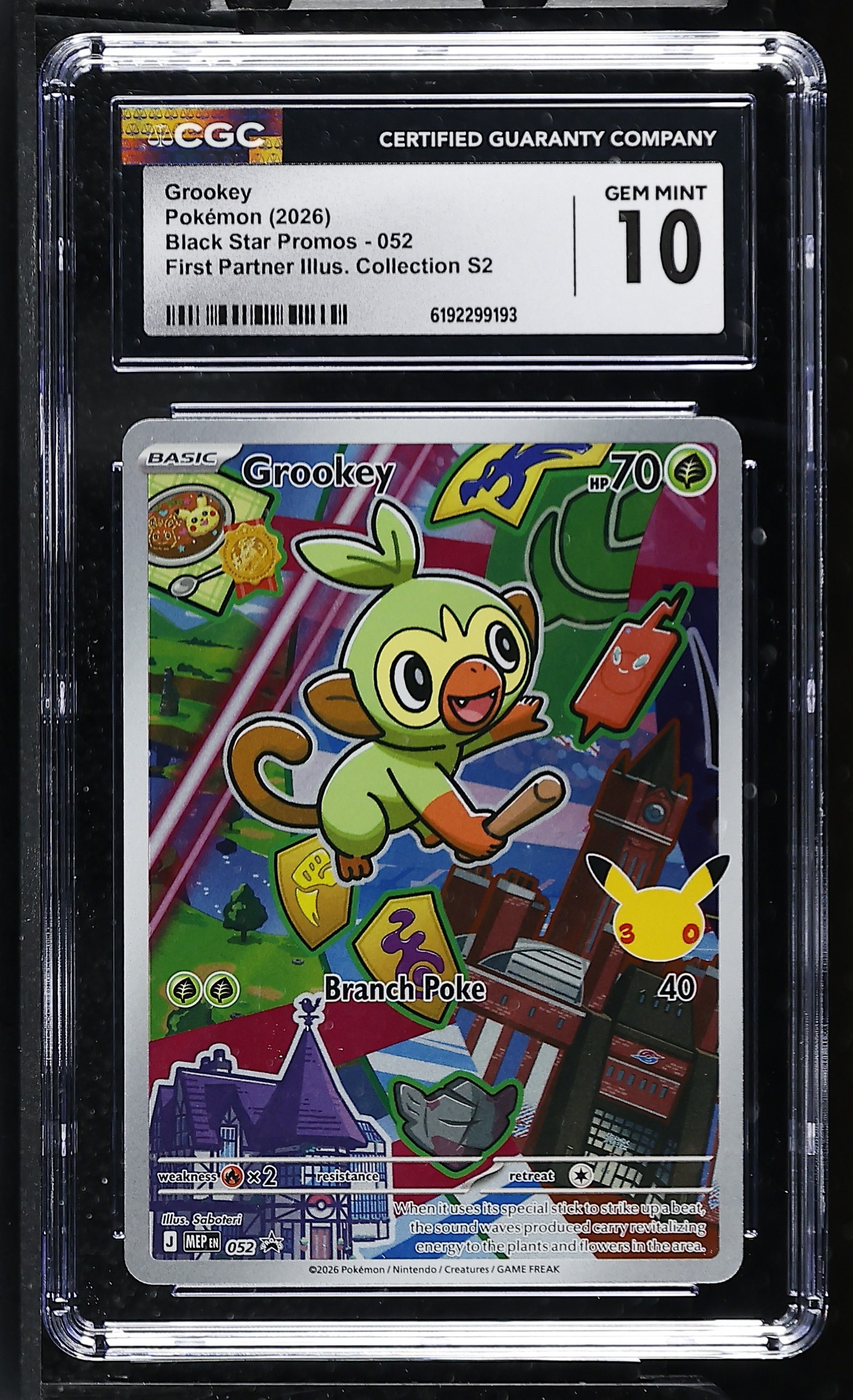 Grookey #052 Black Star Promo First Partner Collection CGC Gem Mint 10 Pokemon Graded Slab — front