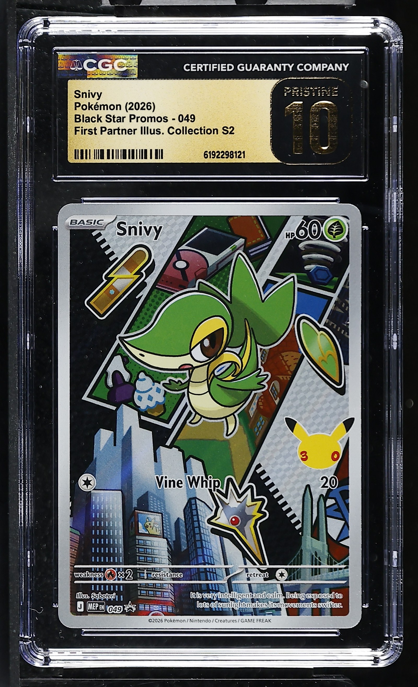Snivy #049 Black Star Promo First Partner Collection CGC Pristine 10 Pokemon Graded Slab — front