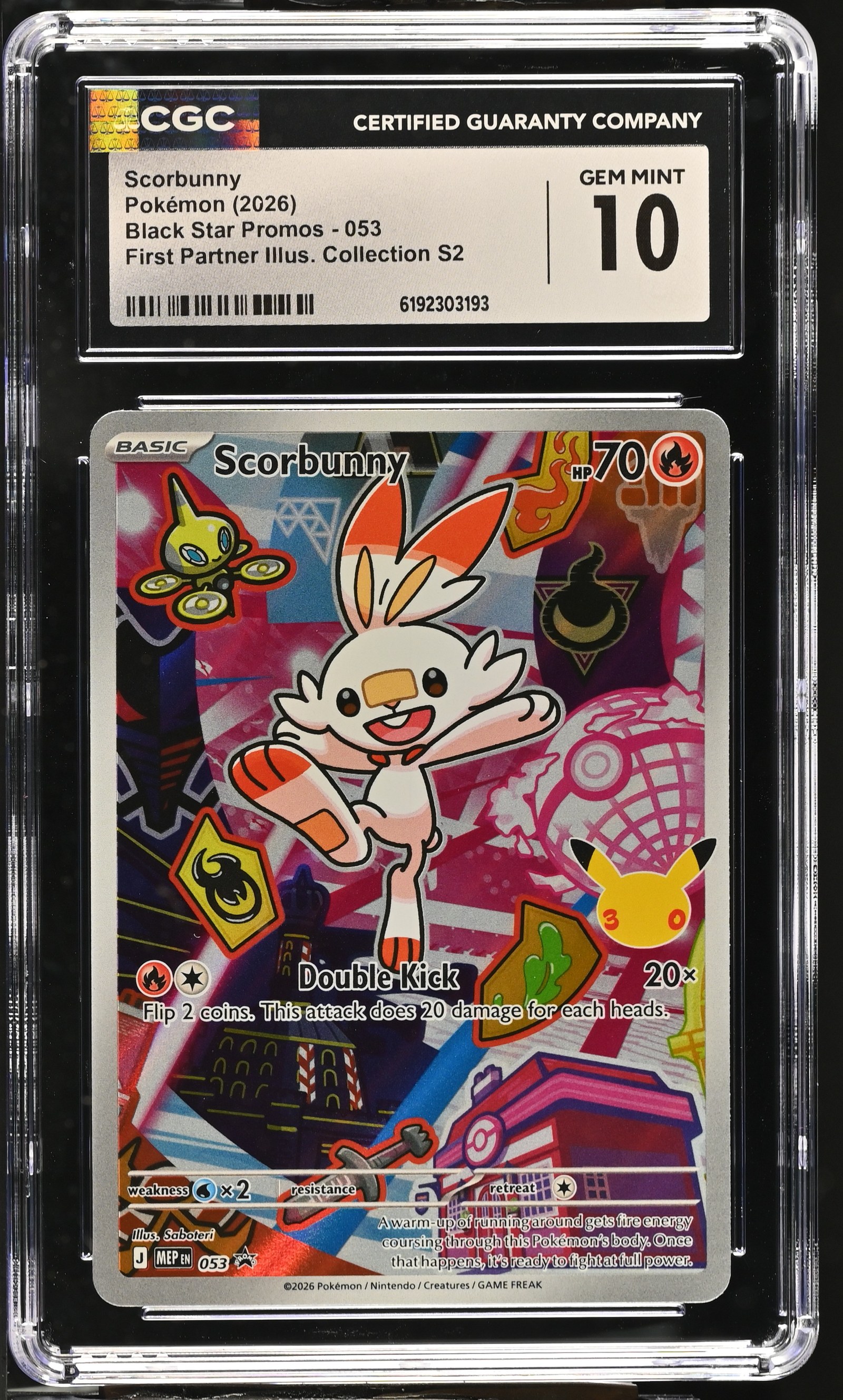 Scorbunny #053 Black Star Promo First Partner Collection CGC Gem Mint 10 Pokemon Graded Slab — front