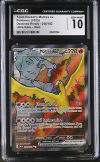 Team Rocket's Moltres ex #208/182 Destined Rivals CGC Gem Mint 10 Pokemon Graded Slab — front