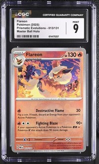 Flareon #013/131 Master Ball Holo Prismatic Evolutions CGC Mint 9 Pokemon Graded Slab — front