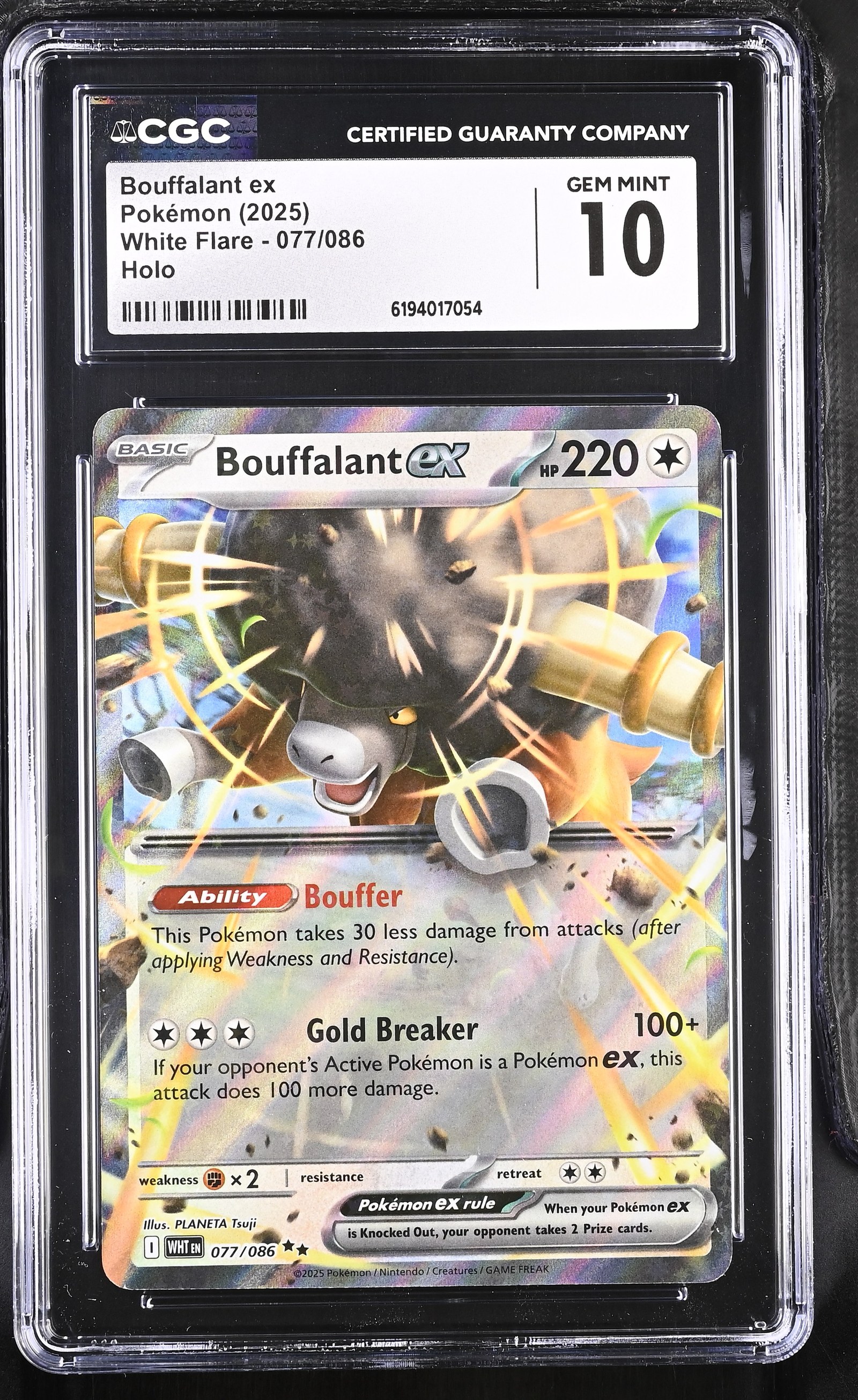 Bouffalant ex #077/086 White Flare CGC Gem Mint 10 Pokemon Graded Slab — front