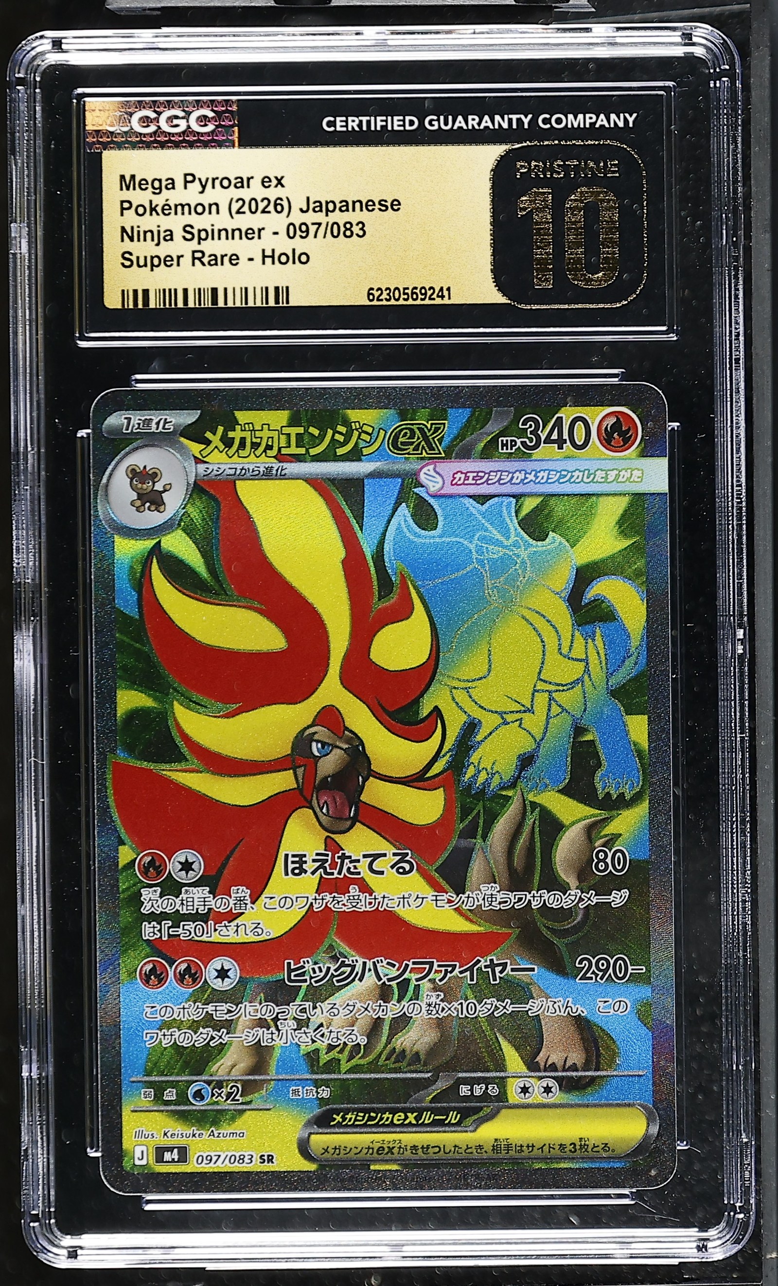Mega Pyroar ex #097/083 Japanese Ninja Spinner CGC Pristine 10 Pokemon Graded Slab — front