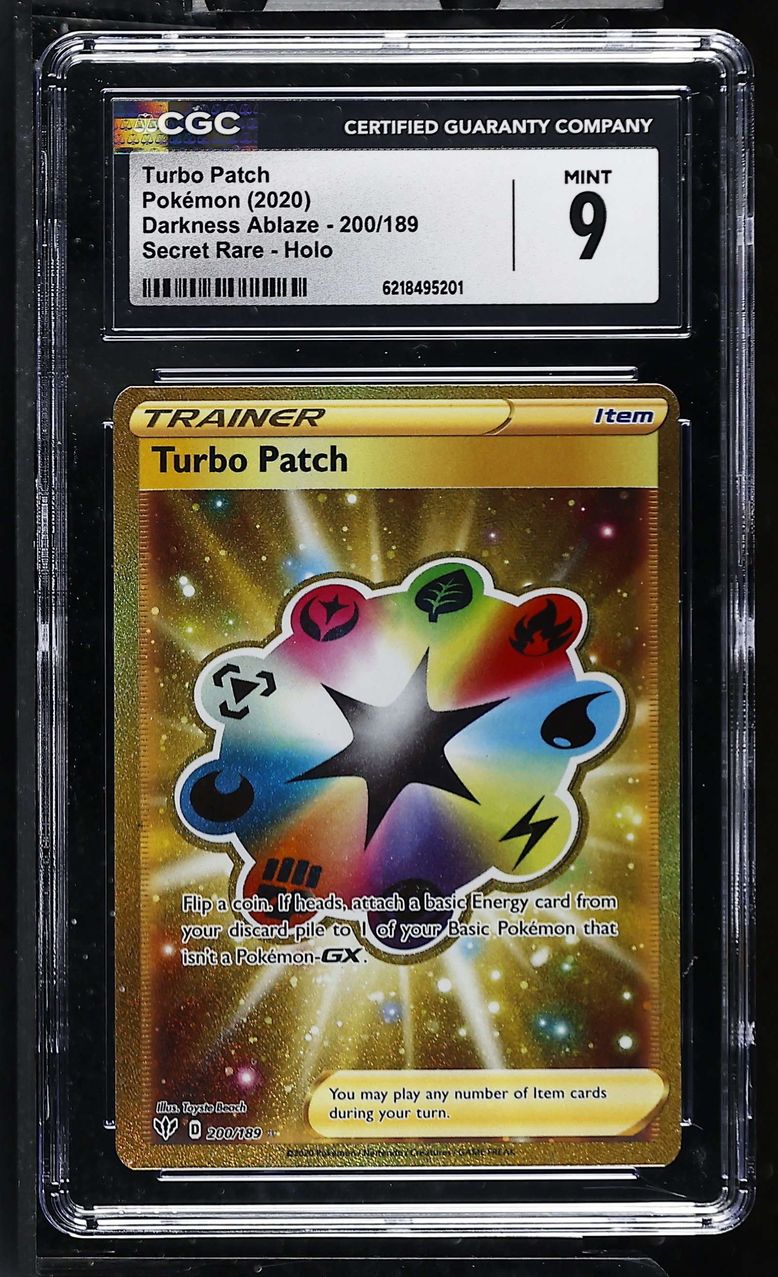 Turbo Patch #200/189 Darkness Ablaze CGC Mint 9 Pokemon Graded Slab — front