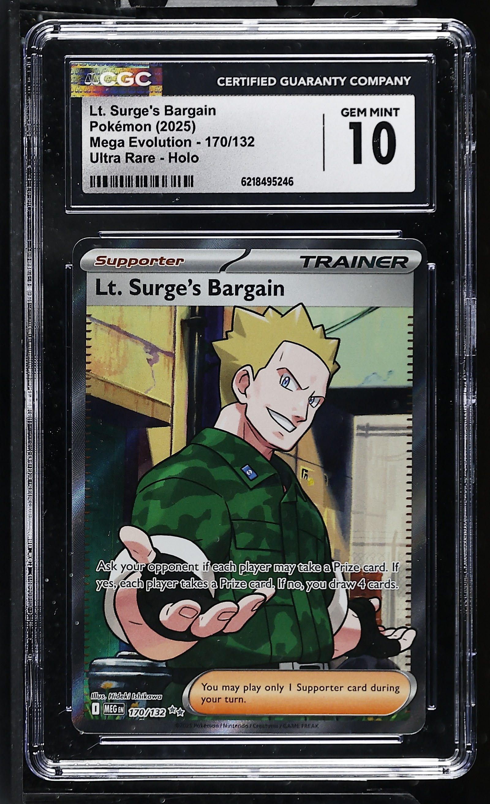 Lt. Surge's Bargain #170/132 Mega Evolution CGC Gem Mint 10 Pokemon Graded Slab — front