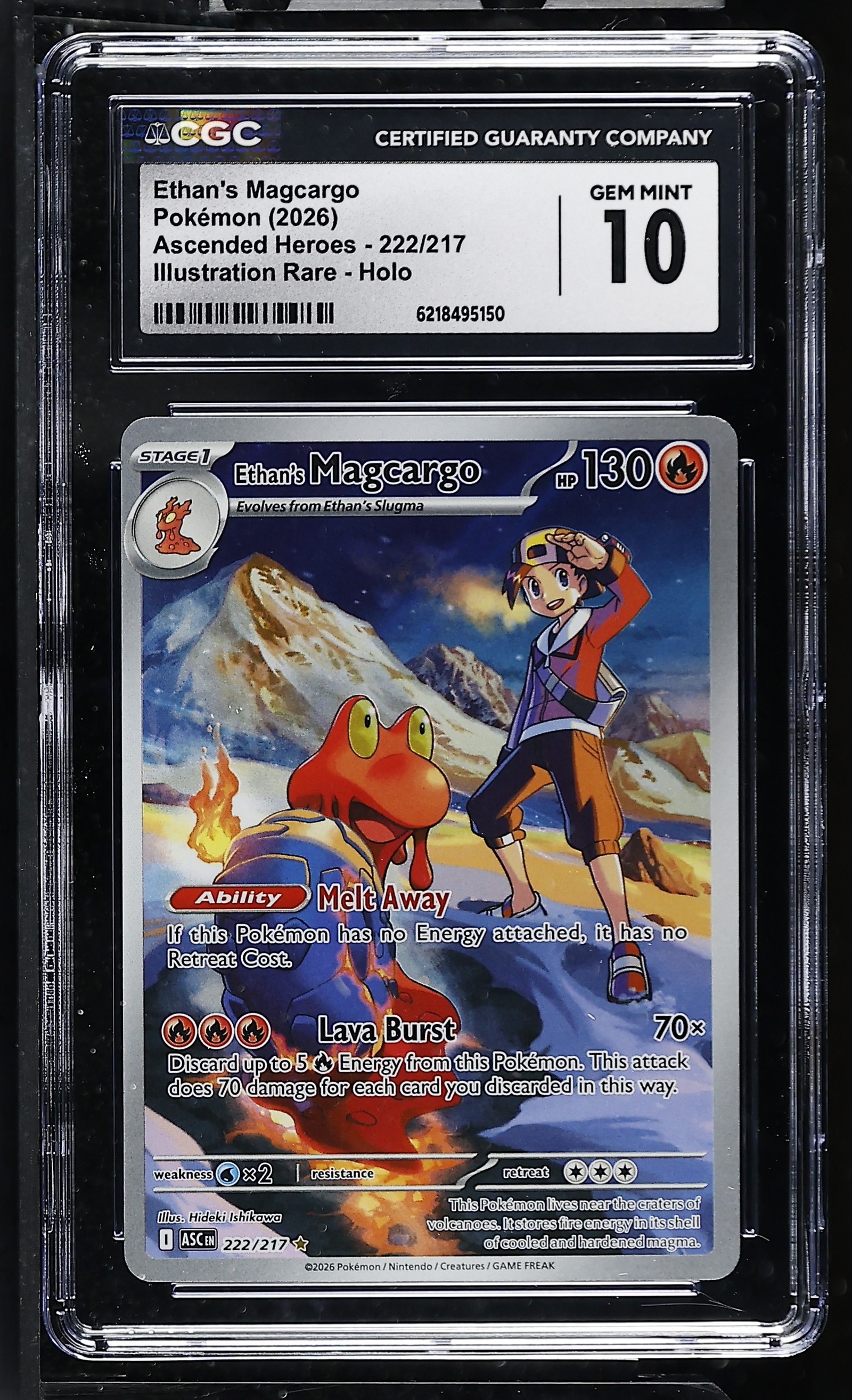 Ethan's Magcargo #222/217 Ascended Heroes CGC Gem Mint 10 Pokemon Graded Slab — front