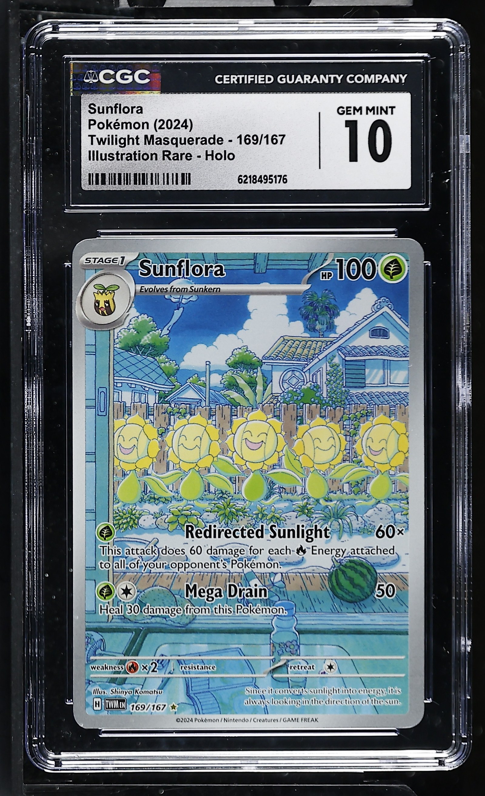 Sunflora #169/167 Twilight Masquerade CGC Gem Mint 10 Pokemon Graded Slab — front