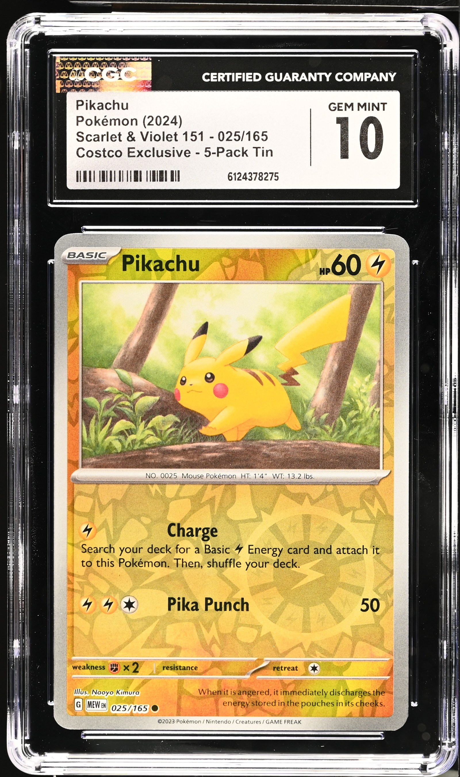Pikachu #025/165 Costco Exclusive Scarlet Violet 151 CGC Gem Mint 10 Pokemon Graded Slab — front