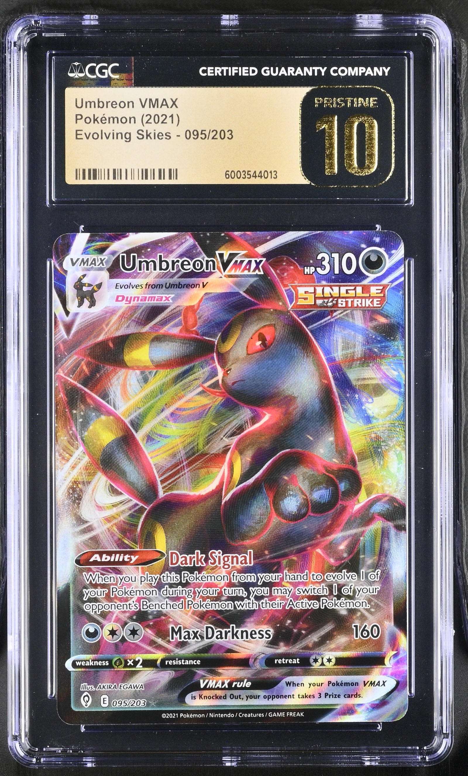 Umbreon VMAX #095/203 Evolving Skies CGC Pristine 10 Pokemon Graded Slab — front