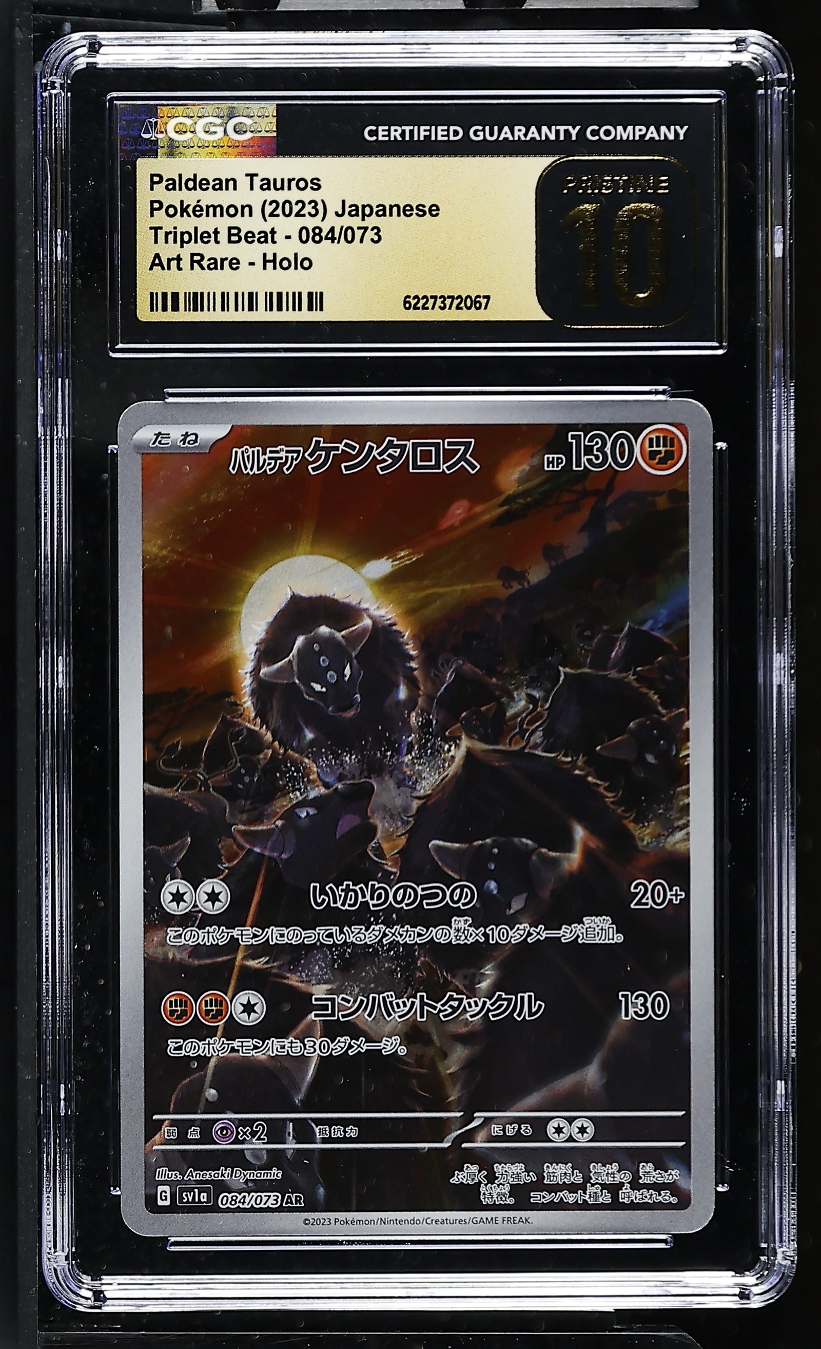 Paldean Tauros #084/073 Japanese Triplet Beat CGC Pristine 10 Pokemon Graded Slab — front