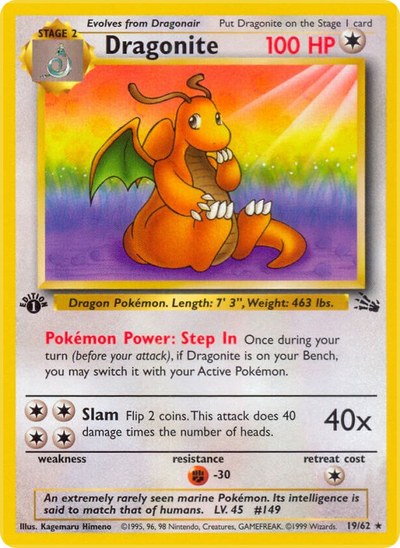 Dragonite [1st Edition] 019 — Fossil — Heavily Played